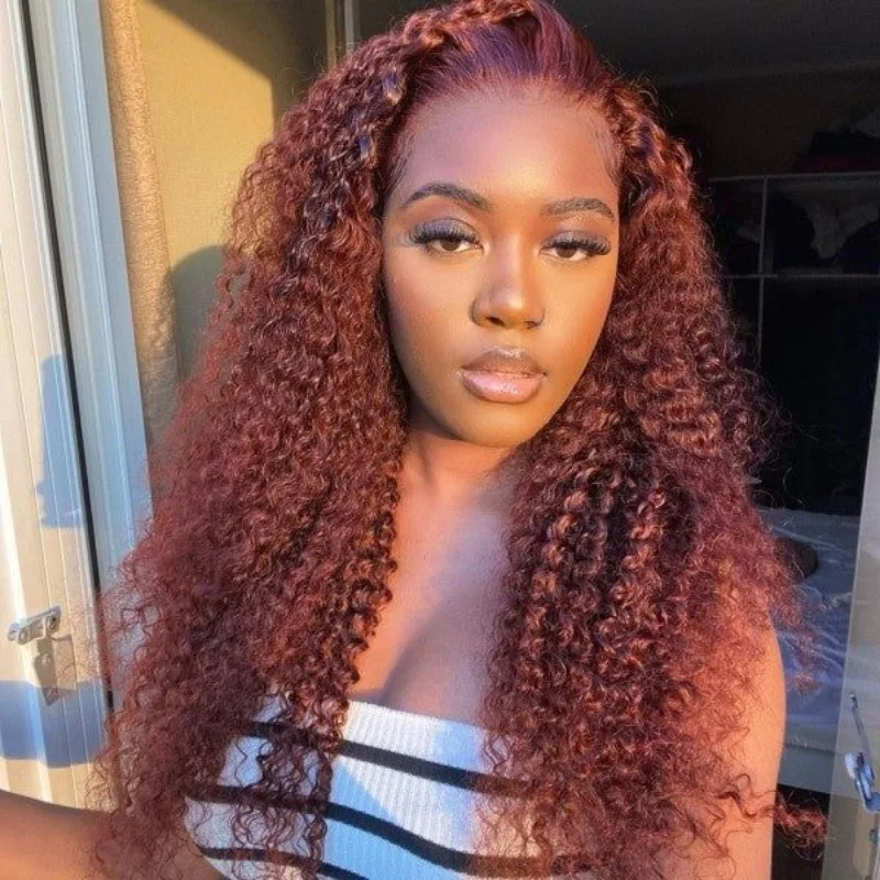 

13X6 Reddish Brown Deep Curly Lace Frontal Wigs Colored Lace Front Human Hair Wigs Brazilian Virgin HD Lace Frontal Wig