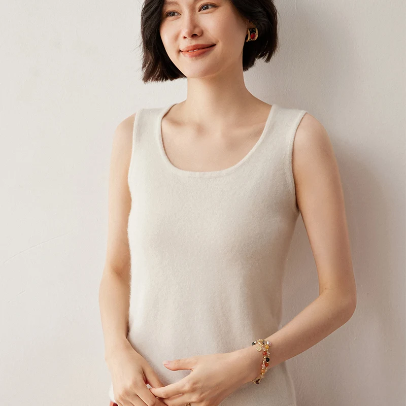 Jesień Zima Nowe Kobiety 100% Kaszmir Sweter Kamizelka Wysokiej Jakości Slim Bottoming Tops Kobiecy O-Neck Tank Miękki Damski Dzianinowy Camisole