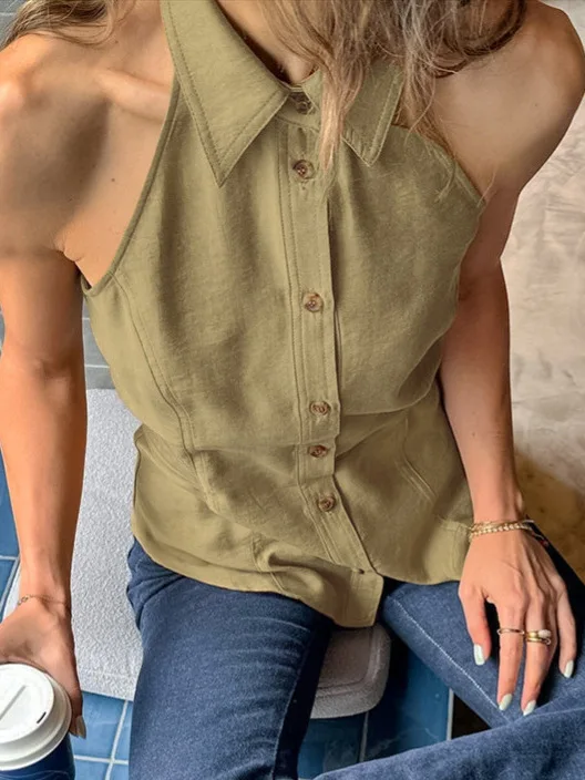 

Summer Commute Women's Faion Sexy Svel Collared Hanging Ne Strap Outerwear Slim Fit Ba Exposure Top