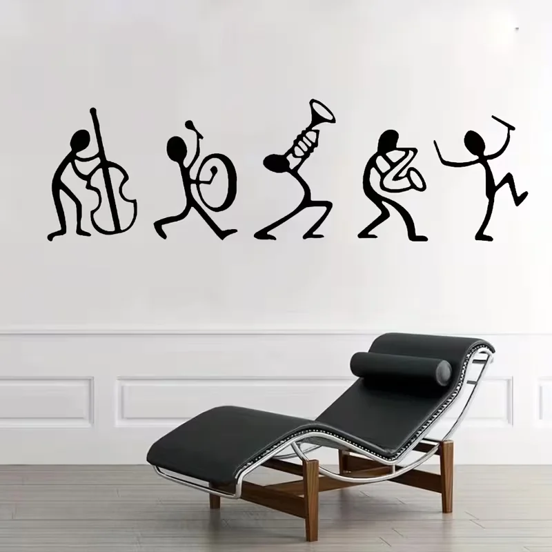 Cartoon Funny Small Men Music Band Guitar Wall Stickers | Vinyl Home Decor for Room Play, Self-Adhesive, Glossy Finish, Detachab