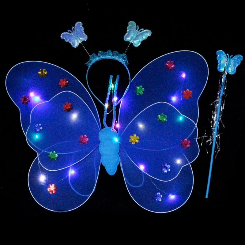 LED Children Costume Props Girls Skirts Angel Luminous Wings Flashing Butterfly Skirt Lights Suit 2-8year Easter Valentines Day