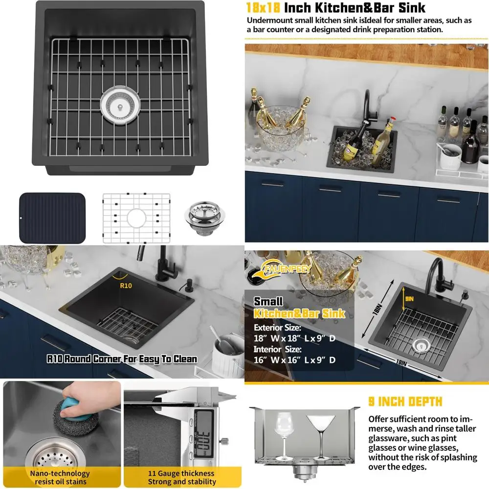 

Compact Stainless Steel 18x18 Inch Undermount Kitchen Sink for Small Spaces and Efficient Food Preparation Areas