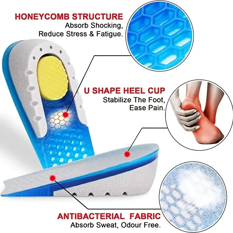 1pair Gel Height Increase Insoles, Shock Absorption Heel Cushion Pads, Height Lift Shoes Inserts For Men & Women image 5