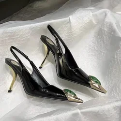 Women's Fashion Baotou Sandals Spring New Metal Pointed Head Shallow Mouth Line with Non-slip High Heels