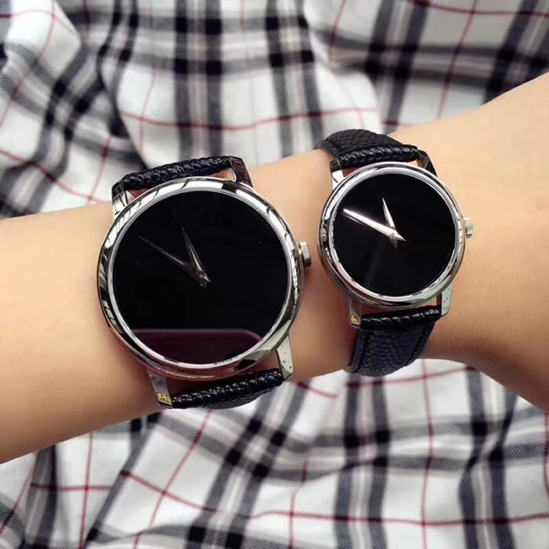 Jam tangan merek klasik Pria Wanita Pasangan kekasih 38mm 28mm casing baja tahan karat tali kulit jam kuarsa Mv8