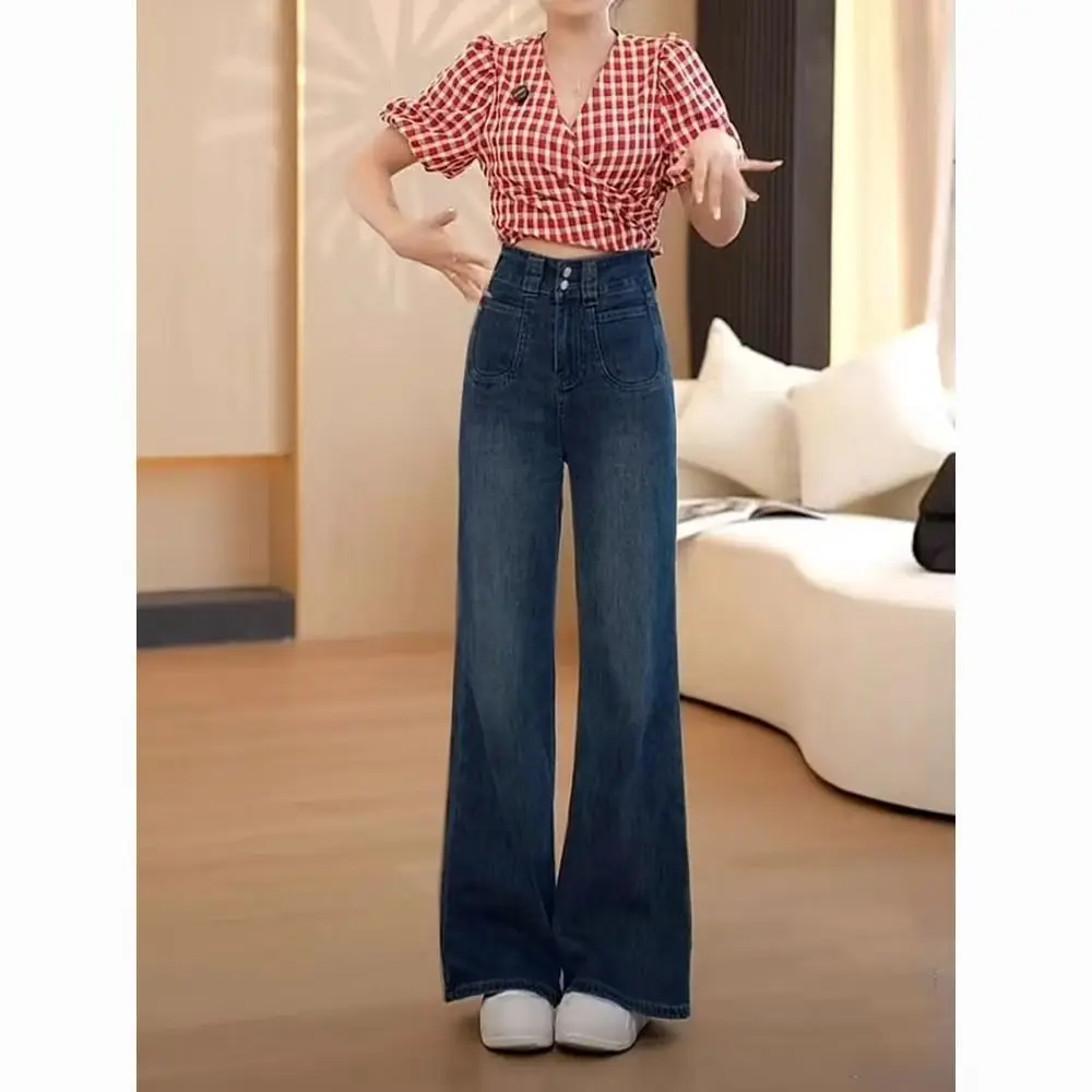 ストレートジーンズ女性カーゴポケットマルチポケットユーティリティ作業服ミリタリー迷彩女性デニムファッションストリートスタイルベーシック