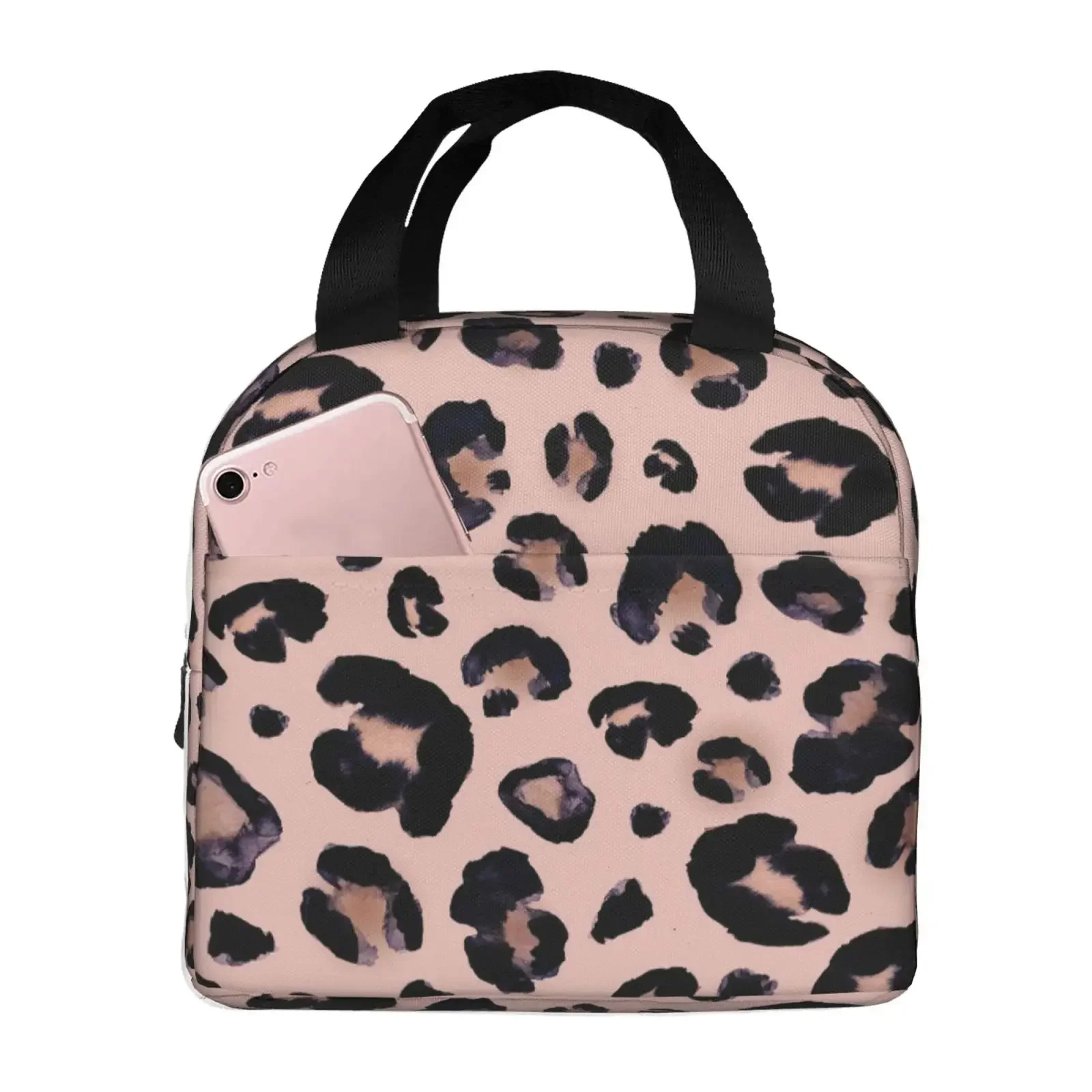 Pink Leopard Print Insulated Lunch Bag The Nightmare Before Christmas Portable Thermal Cooler Lunch Box Container Tote Bags