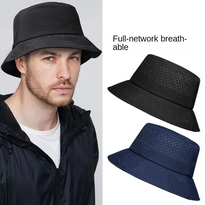 Japanese summer thin breathable quick-drying bucket hat men\'s sunshade mesh anti-ultraviolet sunscreen big head basin cap Gorras