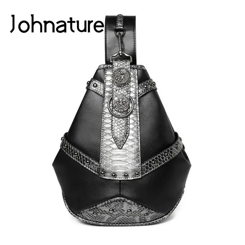 

Johnature Punk Serpentine Stitched Women Chest Bag 2024 New Fashion Moto & Biker Large Capacity Shoulder & Crossbody Bags