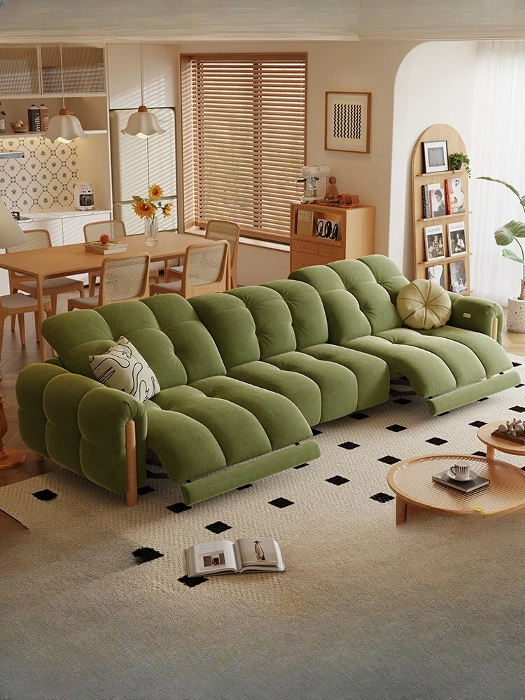 

Customized Nordic solid wood functional sofa household electric new fabric sofa retro green piano key sofa