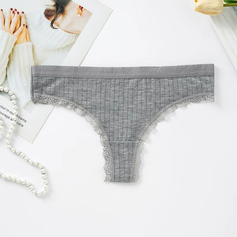 4Pcs/Set Women\'s Cotton Panties Thongs Comfort Low-Rise G-string Female T-Back Underwear Solid Color Underpants M-XL Lingerie