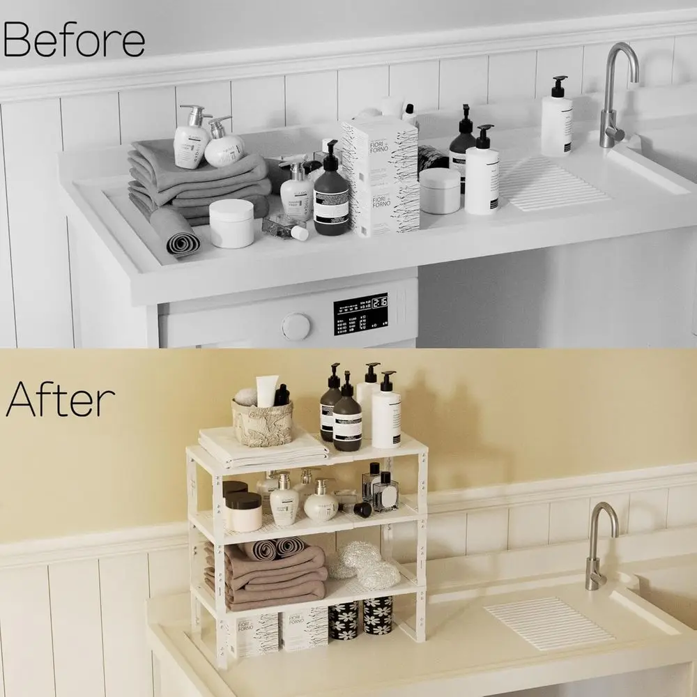 Adjustable Metal Shelf Organizer - Expandable Stackable Pantry Storage Rack for Kitchen, Bathroom, RV, Cabinets (3 Packs, Medium