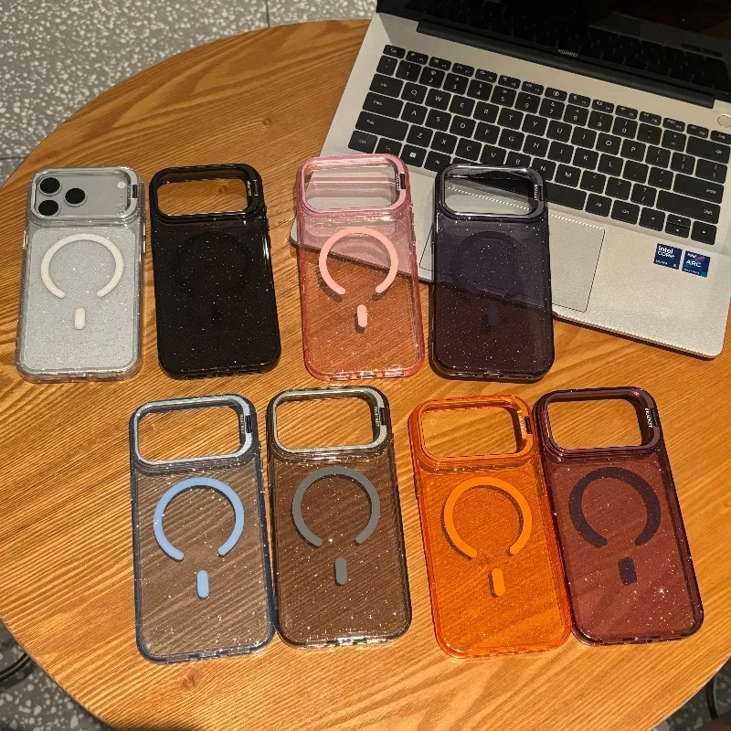 Fashion Glitter Transparent Magnetic Phone Case for IPhone 18 17 16 15 14 13 Pro Max for Magsafe Camera Mount Shockproof Cover - view 2