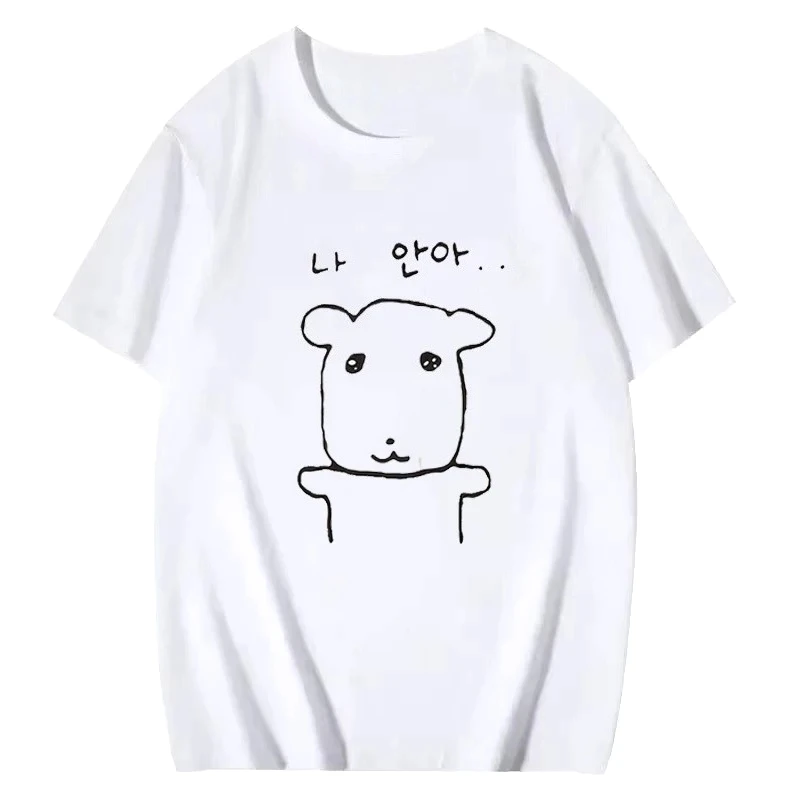 Cute Simple Line Drawing Dog Cat Print Women T-shirt Soft O Neck Tee Daily Couple Top Women's Clothing with Many Korean Reviews