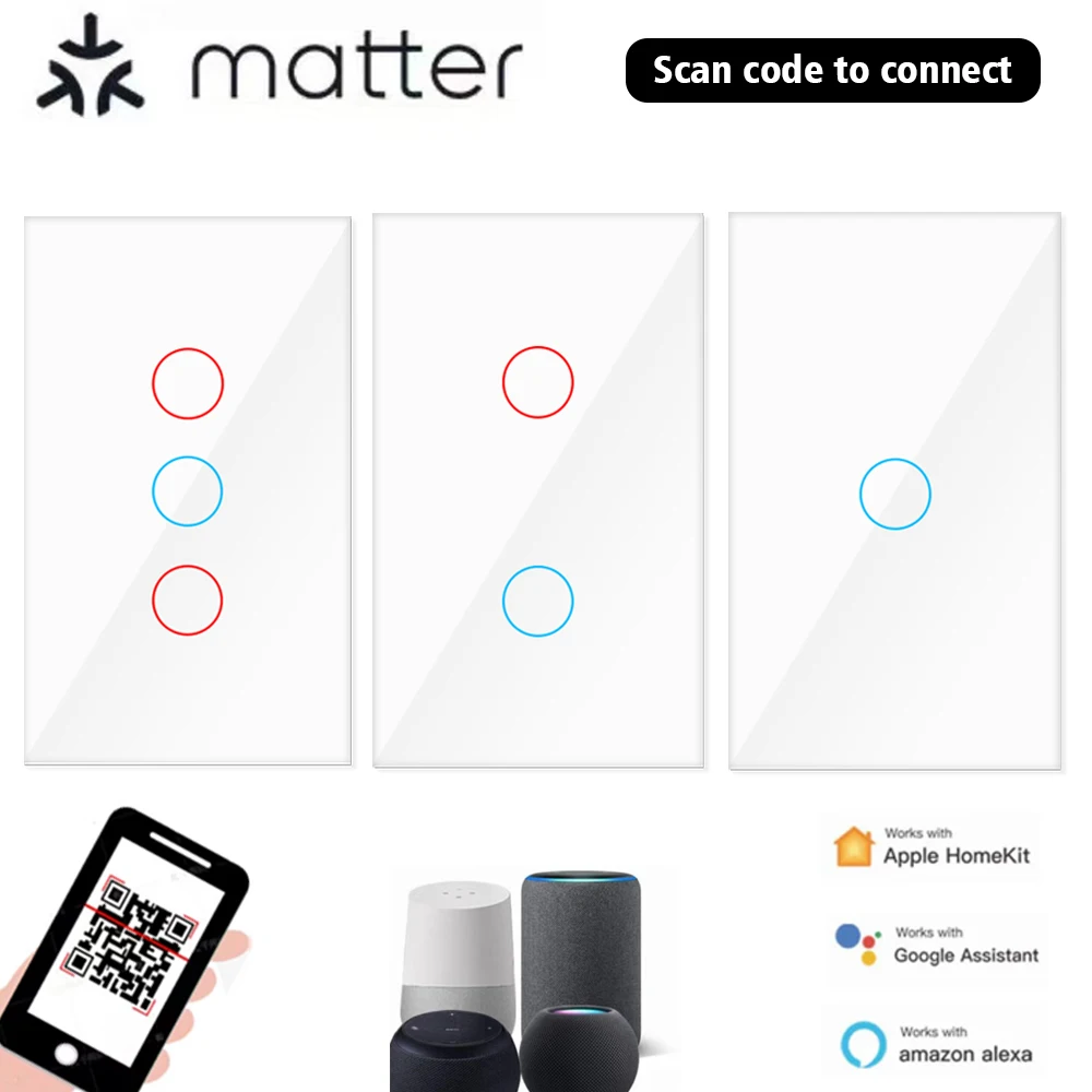 Matter smart switch Alexa Google nessuna APP richiesta scansione di controllo intelligente codice QR per collegare l\'interruttore della luce tattile