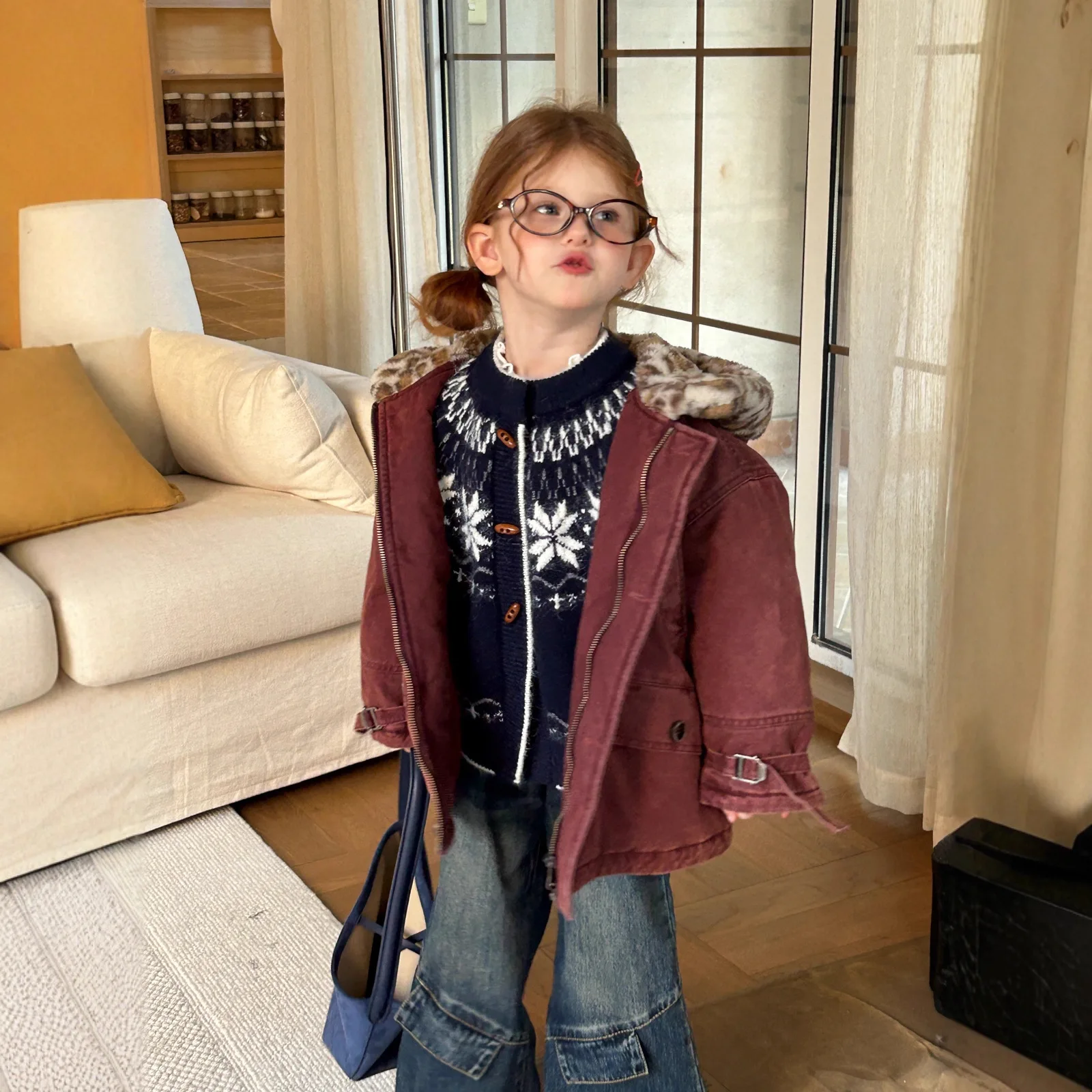 

Children Girls Winter Outerwear Pure Cotton Padded Leopard Hooded Kids Girls Jackets Simple Trendy Baby Girl Trench Coat Parkas