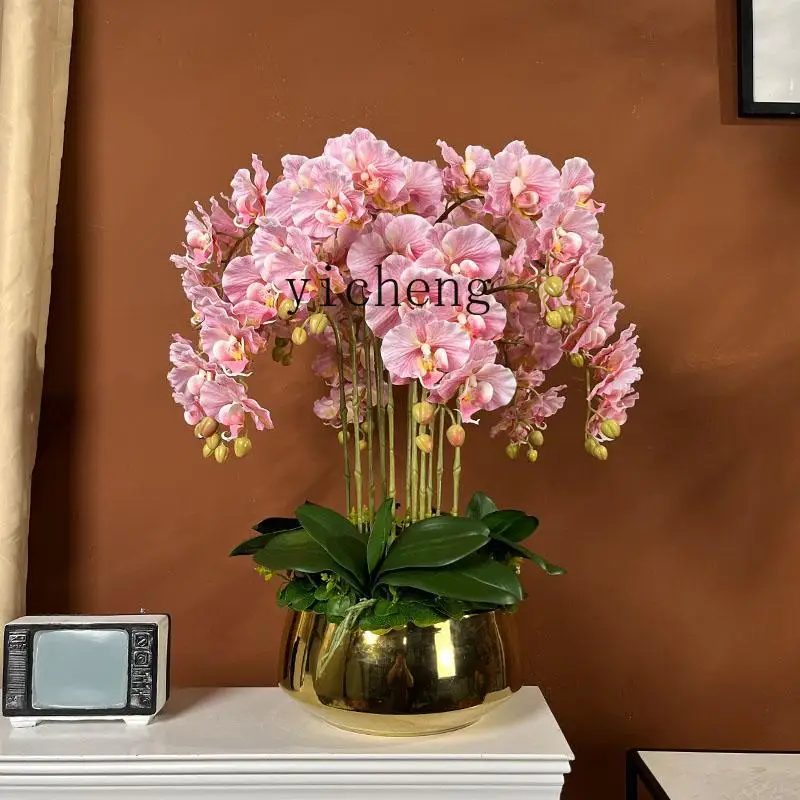 ZC feel Phalaenopsis potted simulated flower TV cabinet decoration Chinese decorative flower set