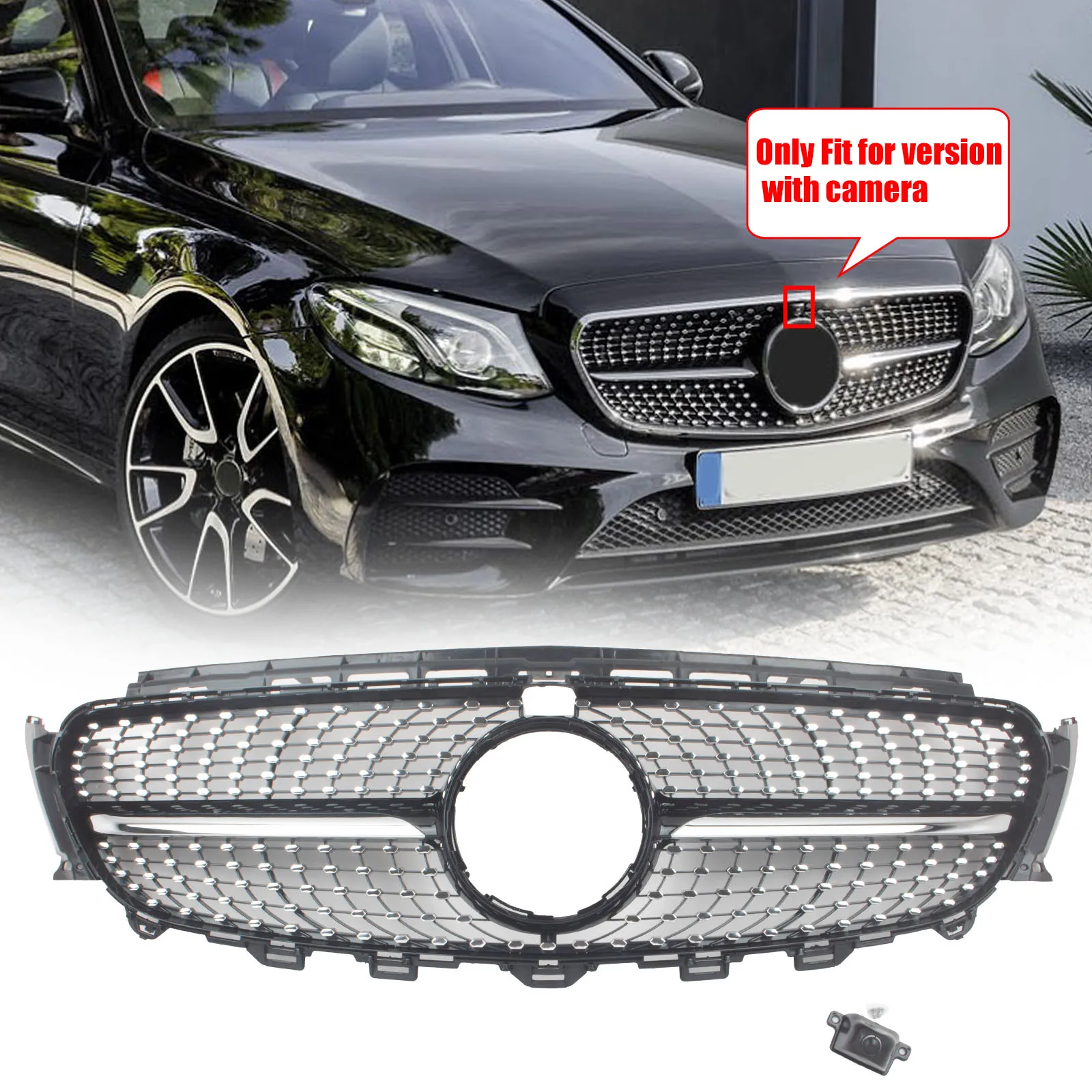 

2016-2020 For Mercedes Benz E Class W213 Front Mesh Grille Auto Part Front Bumper Grille GT Grill Car Accessories ﻿Black/Chrome