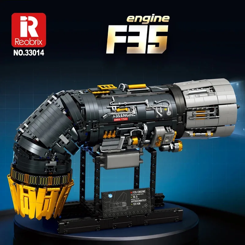 1812PCS 1:17 F35 900 Turbofan Engine Model Building Blocks Kit Electrically Drive Collectible Ornaments Toy Kid Gift 33014