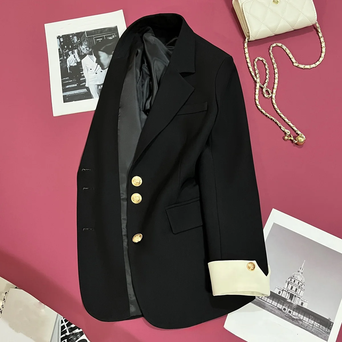 Casual Black  Suit Jacket for Women Spring Autumn New Style Elegant Personality High Quality Street Style Small Western C...