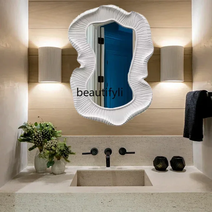 French wall-mounted bathroom mirror irregular, artistic side mirror special-shaped creativity, niche decorative mirror6239