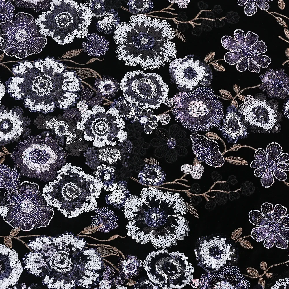 Bead Peony Flower Embroidered Fabric Luxurious Velvet Women's Dress Skirt Bag Decorative Sewing Fabric