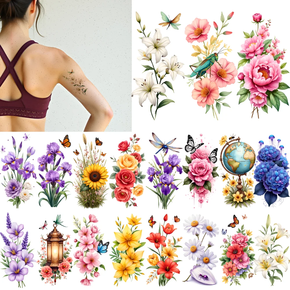 

12pcs Temporary Tattoo Butterfly Art Waterproof Long-lasting Body Stickers Floral Patterns Colorful For Arms Male Adult