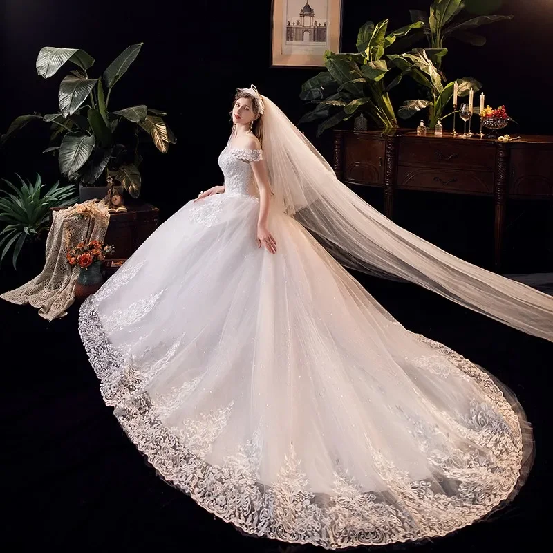 2023 New Style Luxury Lace Wedding Dress Applique Plus Size Embroidery  Long Train Sweetheart Bride Gowns Vestidos De Noiva