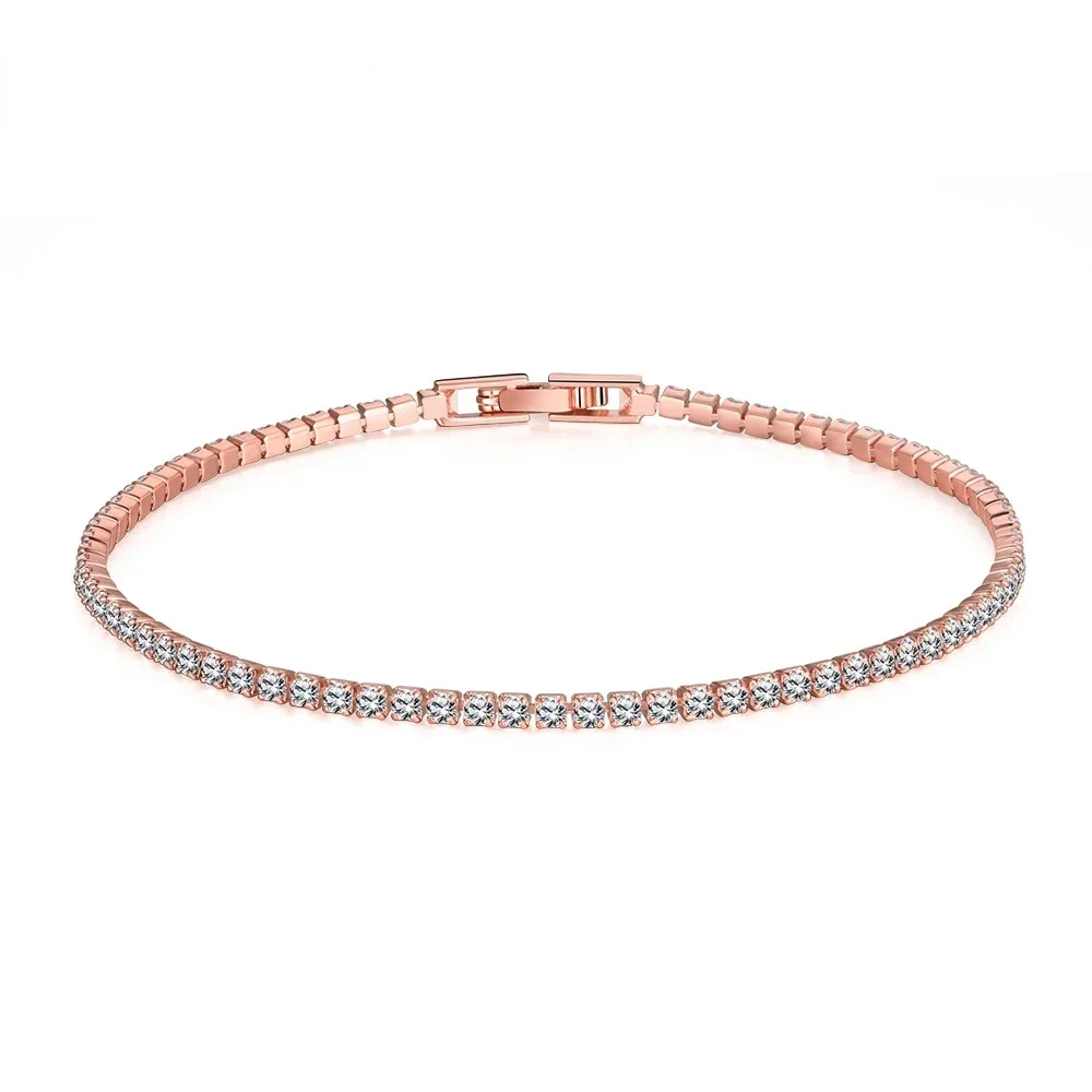 SAIYE Pure 925 Silver Jewelry 18CM Tennis Bracelet 2mm Zirconia Anniversary Gift Real Sterling Silver Bangle Bracelets