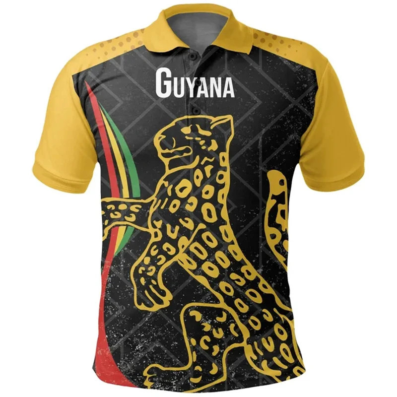 Guyana Flag & Coat of Arms Sports Fitness Polo Shirts Summer Casual Streetwear Mens Fashion Loose Jersey Oversized Tops Clothing