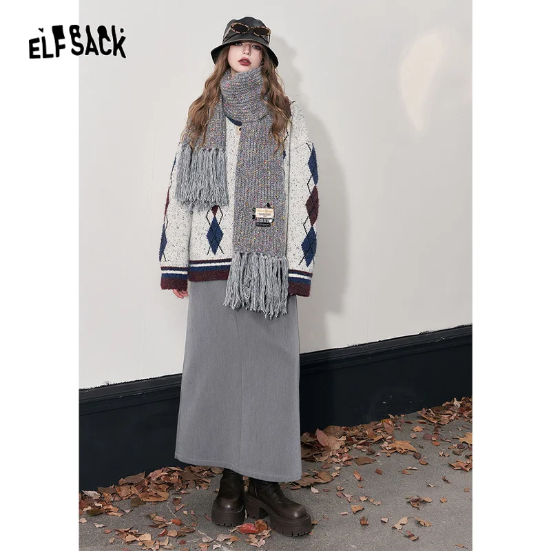 ELFSACK Korean Fashion Warm Scarf 2023 Winter New Designer Clothes