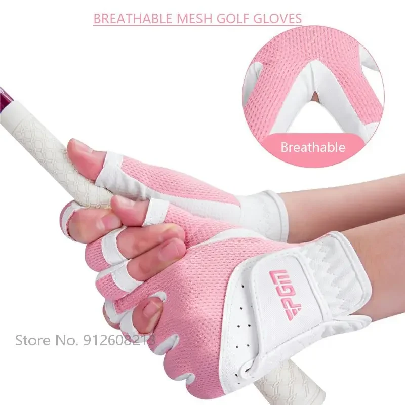 PGM 1 Pair Women Sports Golf Gloves Breathable Fingerless Golf Gloves Lady Sunscreen Touch Screen Mittens Left and Right Hand