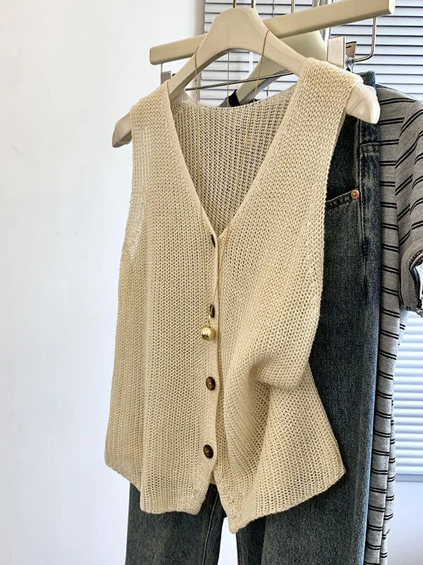 

Pure Desire Spicy Girl V-Neck Knitted Vest Women's Thin Vest Cardigan Layering Sleeveless Small Top Casual Style