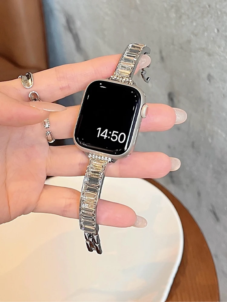 

Роскошный бриллиантовый ремешок для iWatch Ultra 10 9 8 7 6 5 Тонкий металлический женский браслет-ремешок для Apple Watch 40 мм 41 мм 42 мм 45 мм 46 мм 49 мм