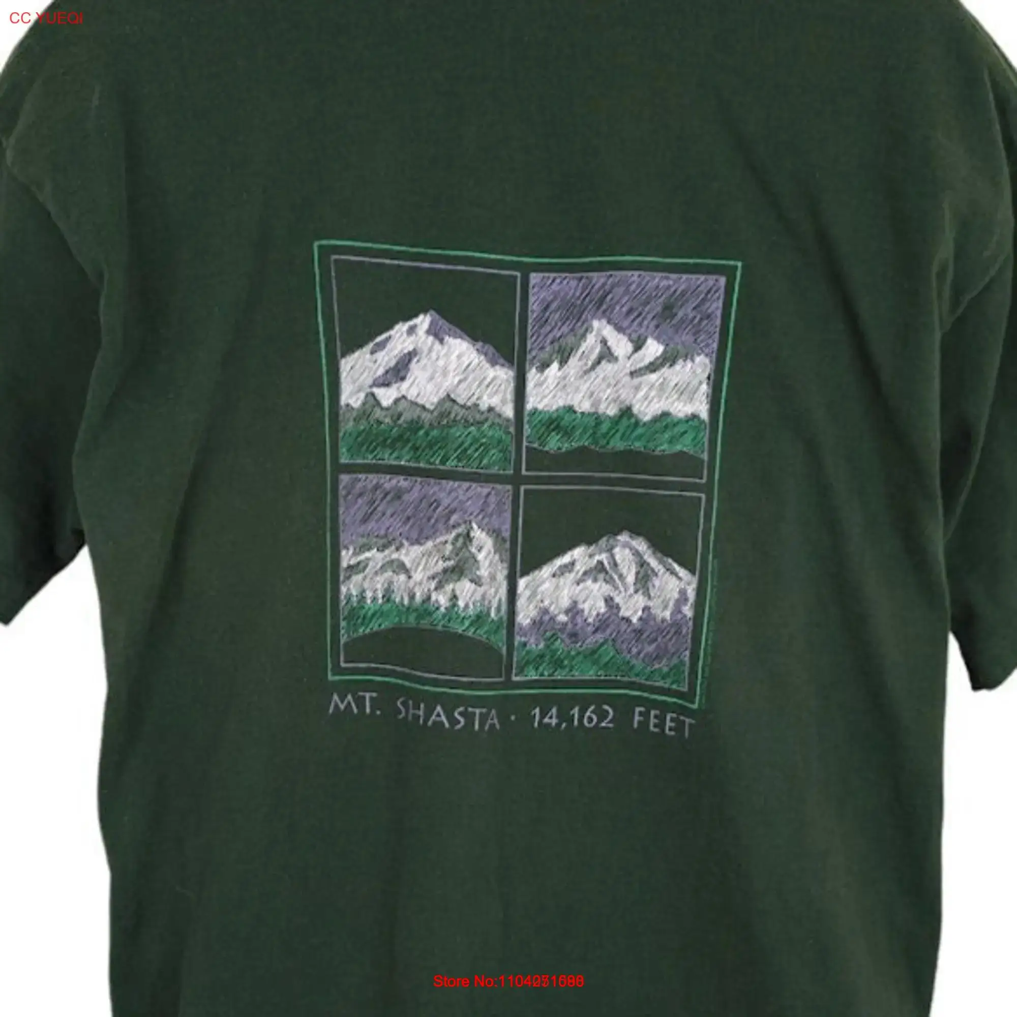 Vintage Mt Shasta T Shirt Mens Size 2XL Green 90s McCloud Nature Made In USA long or short sleeves