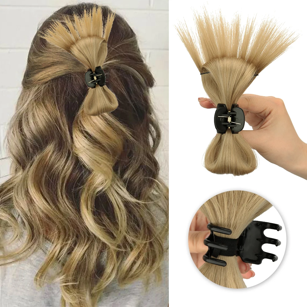 

Synthetic Grab Claw Clip In Chicken Feather Shuttlecock Hair Bun Messy Bowknot Chignon Hair Extensions Y2K Hair Pieces For Women