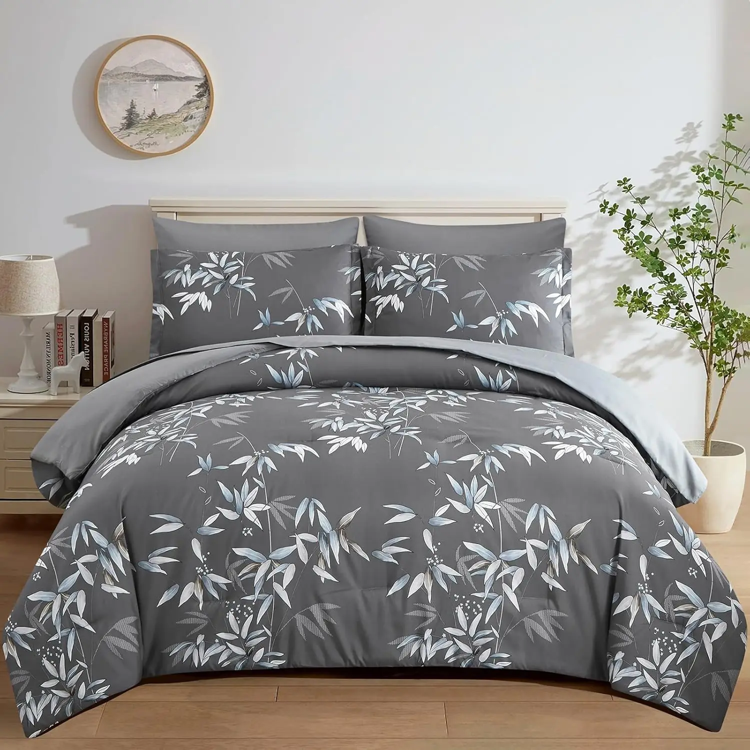

Комплект постельного белья Queen Size из 7 предметов из микрофибры, серый - мягкое, легкое постельное белье с простынями и подушками