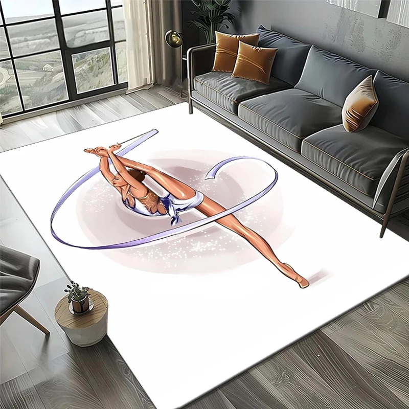 1 piece Gymnastics themed non-slip area carpet, crystal velvet polyester carpet, home decoration mat for bedroom and living room