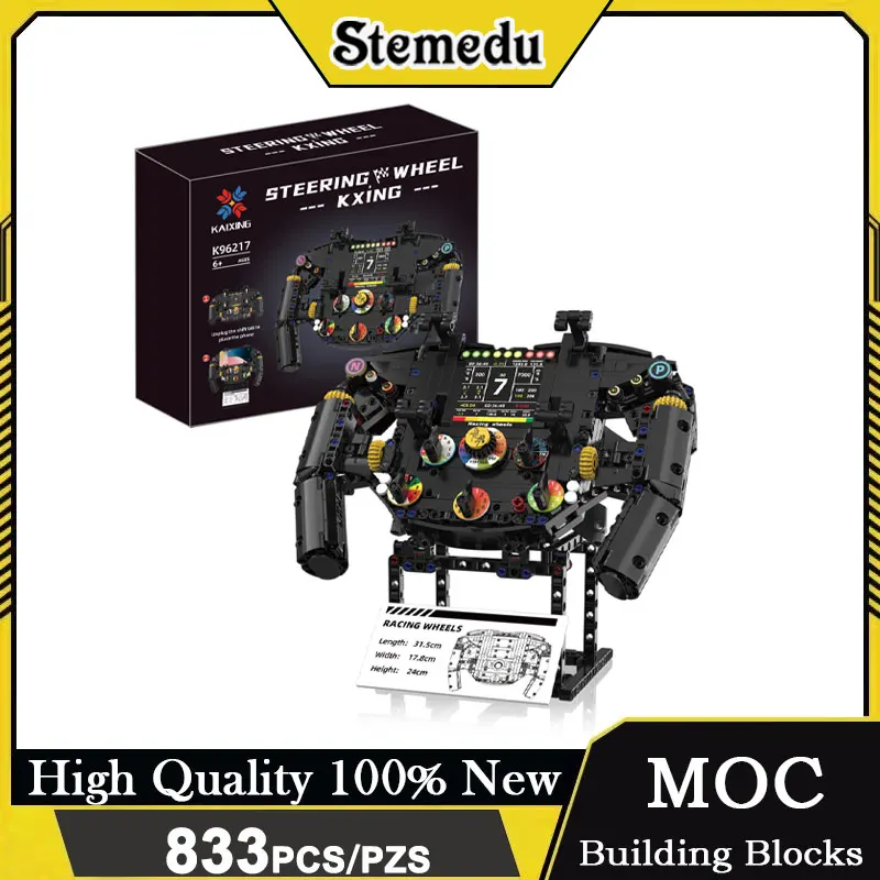 Technisches 833-teiliges Rennlenkrad-Bausatz mit Handyhalter, Simulationsmodell, STEM-Spielzeug für Jugendliche und Erwachsene