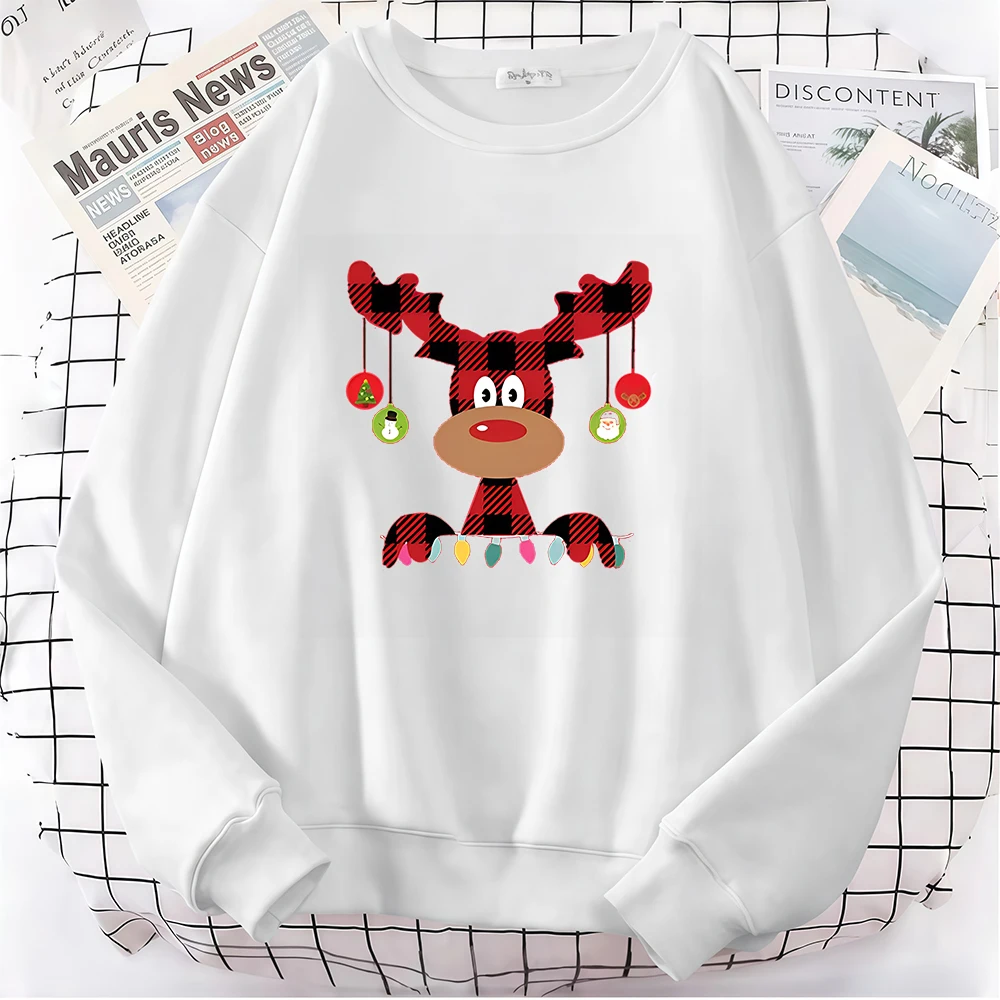 عيد الميلاد الأيائل طباعة المرأة هوديس الخريف الشتاء عيد ميلاد سعيد كم طويل البلوز عارضة البلوز جولة الرقبة للجنسين قمم