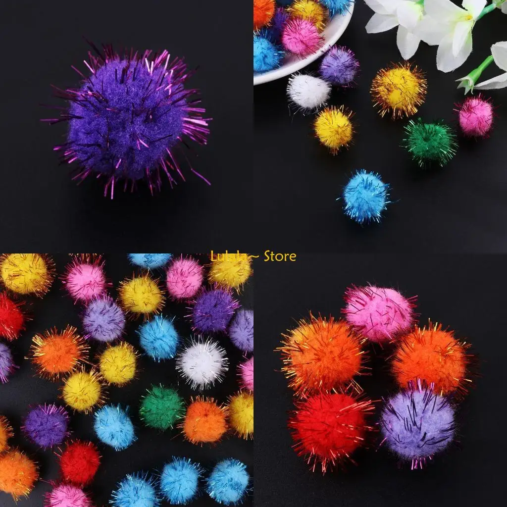 

Y4QA 100 шт. 25 мм мини пушистые мягкие помпоны блестящий шар детские игрушки ручной работы