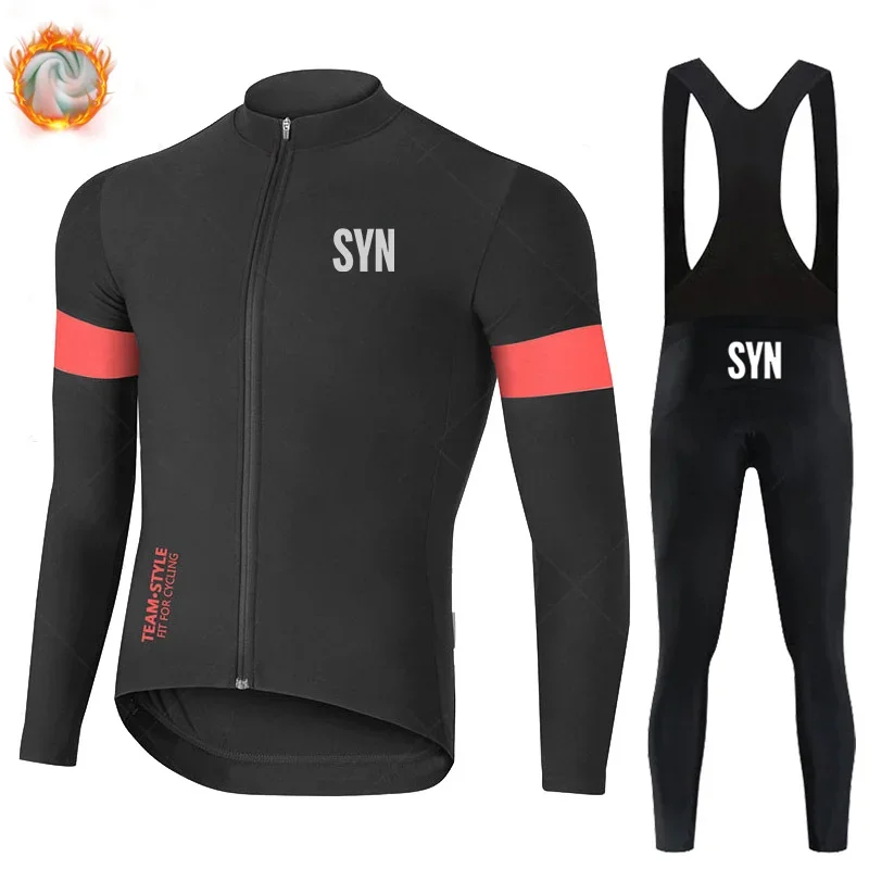 SYN BIEHLER Winter Cycling Clothing Men's Thermal Fleece Bicycling Clothing Set Outdoor MTB Bike Bib Pants Ropa Maillot Ciclismo