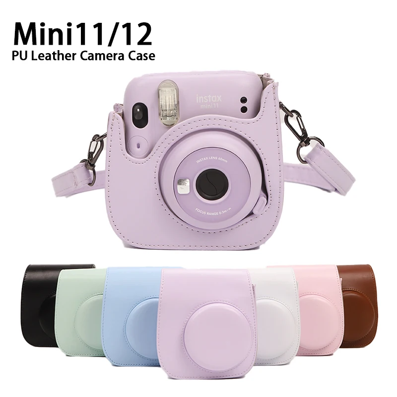 Instax Mini 11 Mini 12 Camera Bag PU Leather Soft Silicone Sleeve Pouch (Fujifilm Camera Bag with Shoulder Strap)