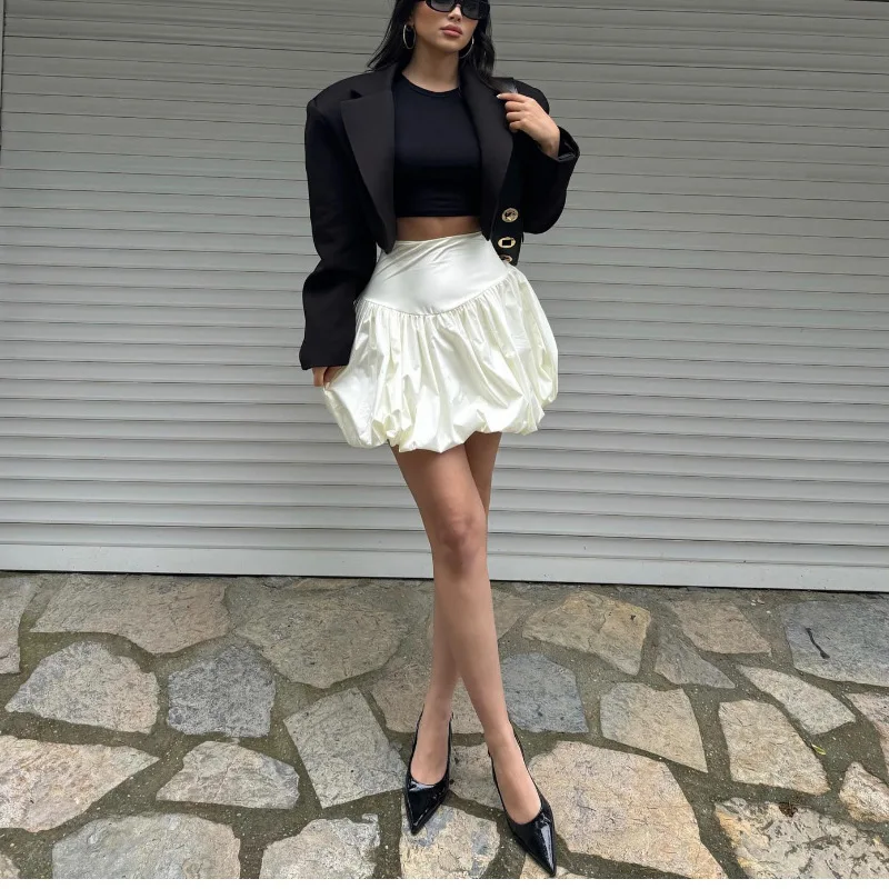 Rok Mini Gaun Pesta Longgar Pakaian Jalanan Baru Musim Panas 2025 Warna Murni Slim Fit Kasual