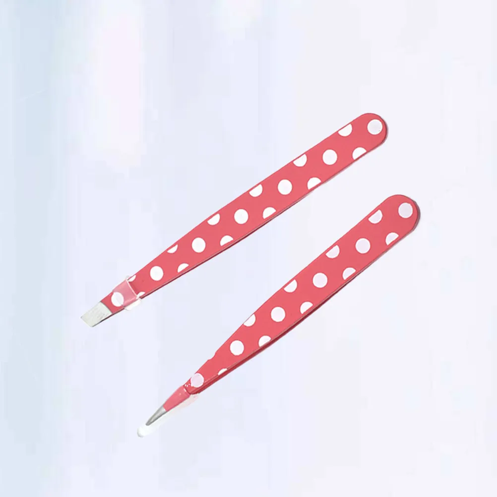 Stainless Steel Eyebrow Tweezers 2 Pack Precision Slant Tip Smooth Grip Facial Hair Removal Makeup Tools