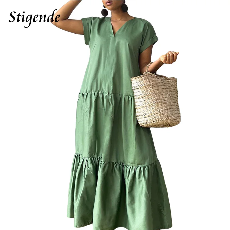 Vestido longo em camadas com decote em V de verão feminino patchwork solto vestido multicamadas