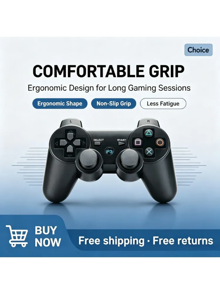 Bezprzewodowy gamepad Bluetooth kompatybilny z PlayStation 3 i PC, ergonomiczny uchwyt dla domowych graczy rekreacyjnych. — 2
