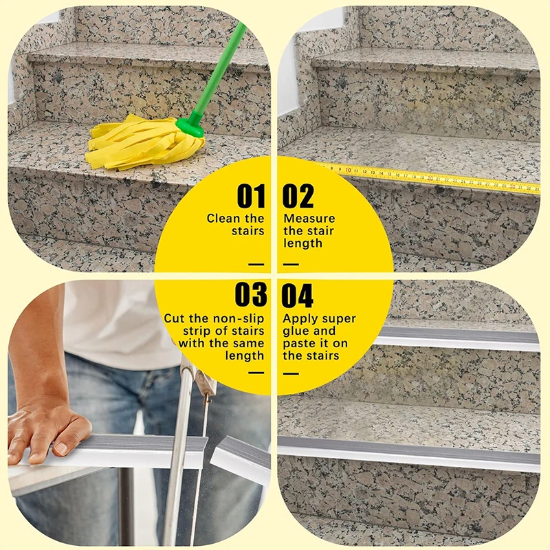 Faixa Antiderrapante de Liga de Alumínio para Escadas 20x40mm 90cm 5 Peças 4 Cores, Acabamento Antiderrapante para Degraus Internos e Externos