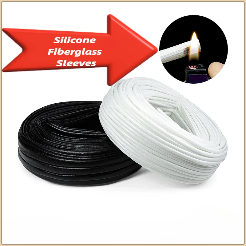 1/5/10m Silicone Fiberglass Sleeving ID 1 ~ 25mm Flame Resistant Silicone Resin Insulate 200 Deg.C Cable Protection Tubing