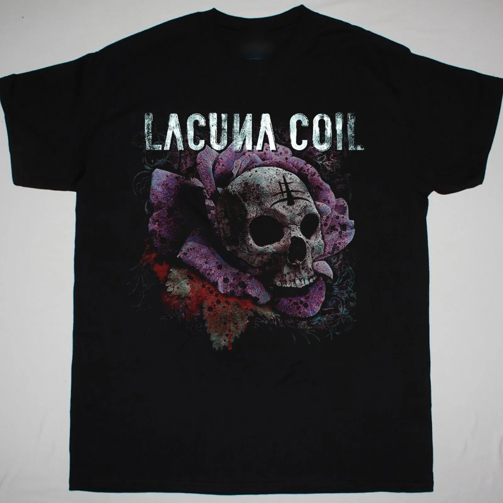 Lacuna Coil Rose Skull T- Shirt Short Sleeve Cotton Black Men S to 5XL HB44